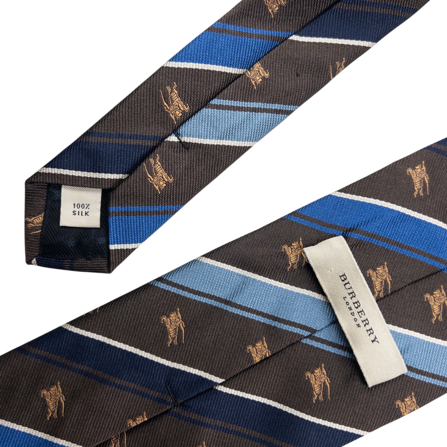 Vintage 2000s Burberry Striped Monogram Silk Tie | O/S, Blue