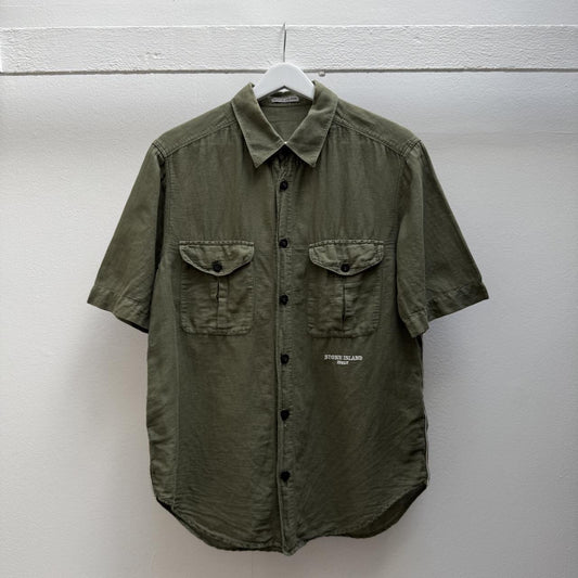 00s Stone Island Script Logo Linen Shirt (M) | Medium, Green