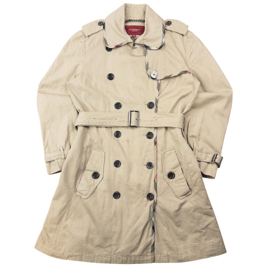 Vintage 2000s Burberry Nova Check Lined Belted Trench Jacket Womens Size M | Medium, Beige