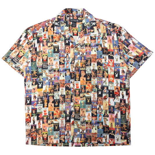Vintage Playboy Magazine Pattern Short Sleeve Button Up Shirt Size M