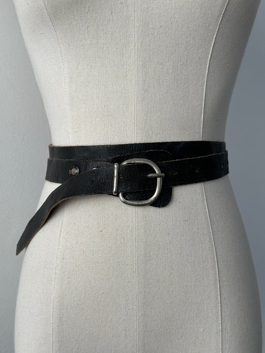 Vintage 1990s Leather Double Wrap Slim Belt - W22-26