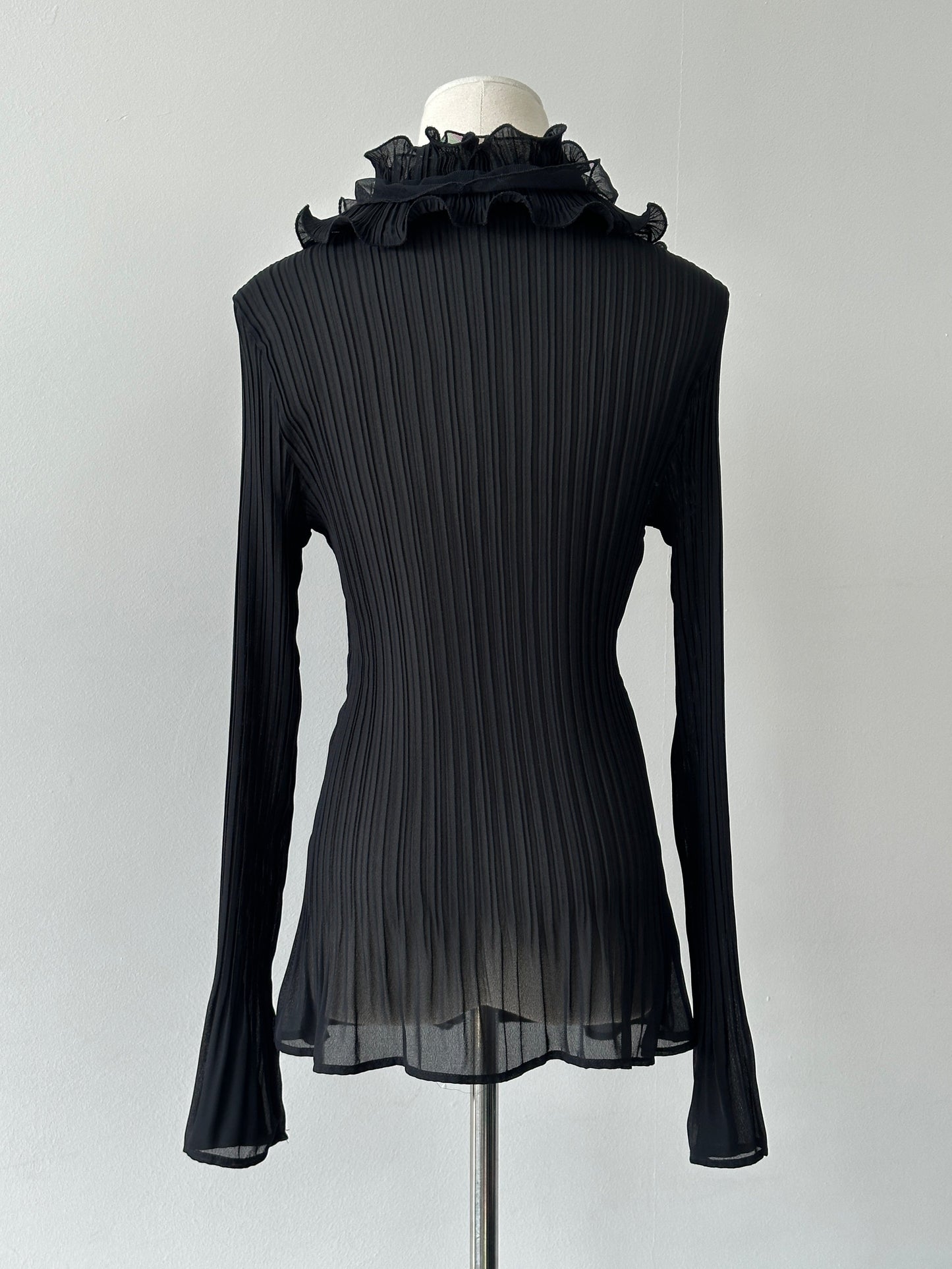 Vintage 1990s Pleated Sheer Ruffle Shirt - M