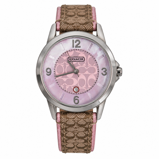 Coach Monogram 9.276.567 Canvas Strap Watch | O/S, Pink and Brown