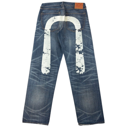 Vintage 2000s Evisu Painted Daicock Japanese Denim Jeans Size W34 | W34, Blue