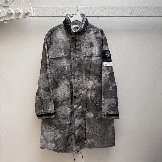 Stone Island 2024 DSM Dissolving Grid Camo Mesh reflective Nylon Parka Jacket (L) | Large, Camo
