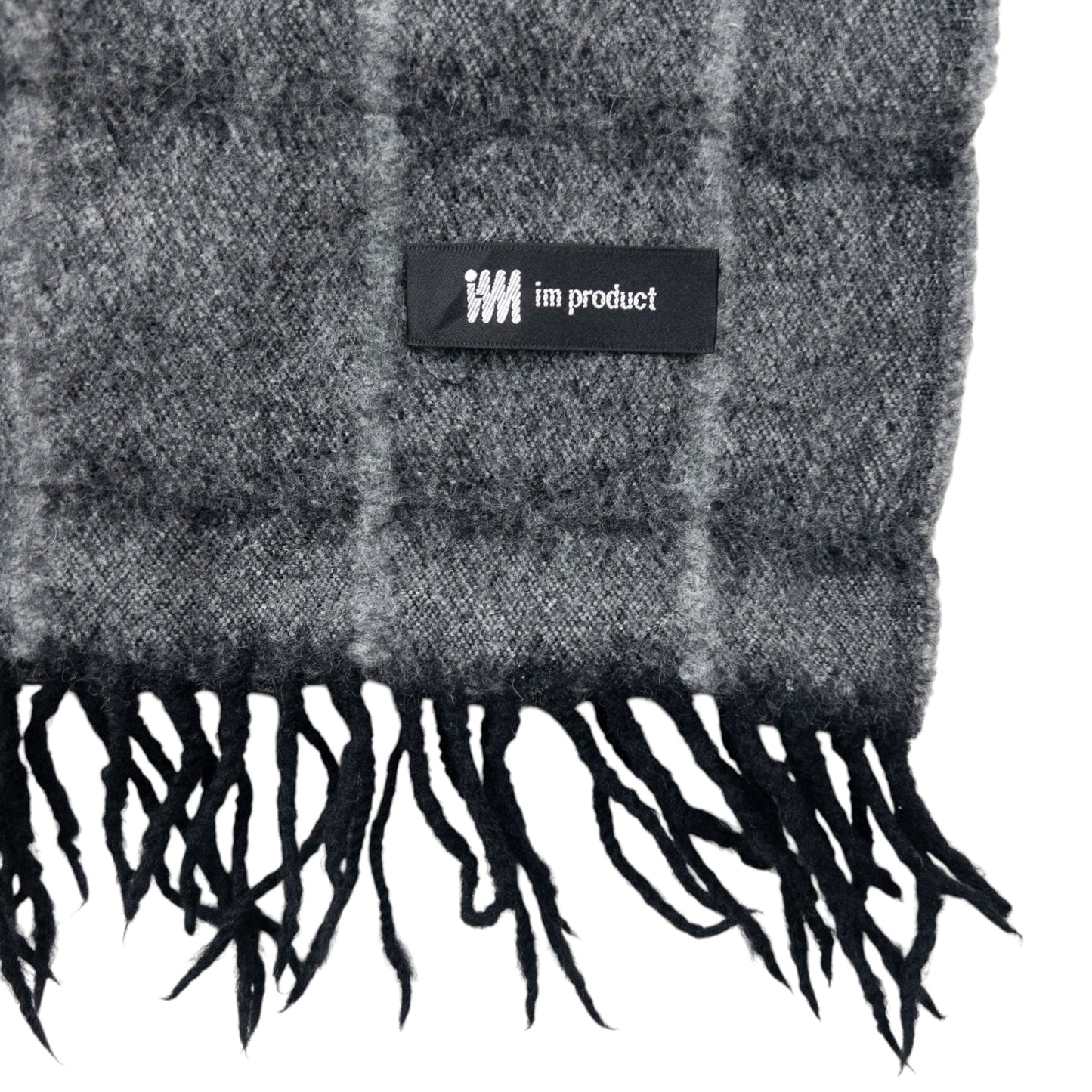 Vintage 2000s Issey Miyake Checkered Wool Tassel Scarf | O/S, Grey
