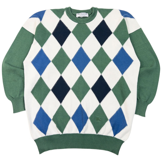 Vintage 90s Burberry Argyle Pattern Jumper Size M | Medium, Green