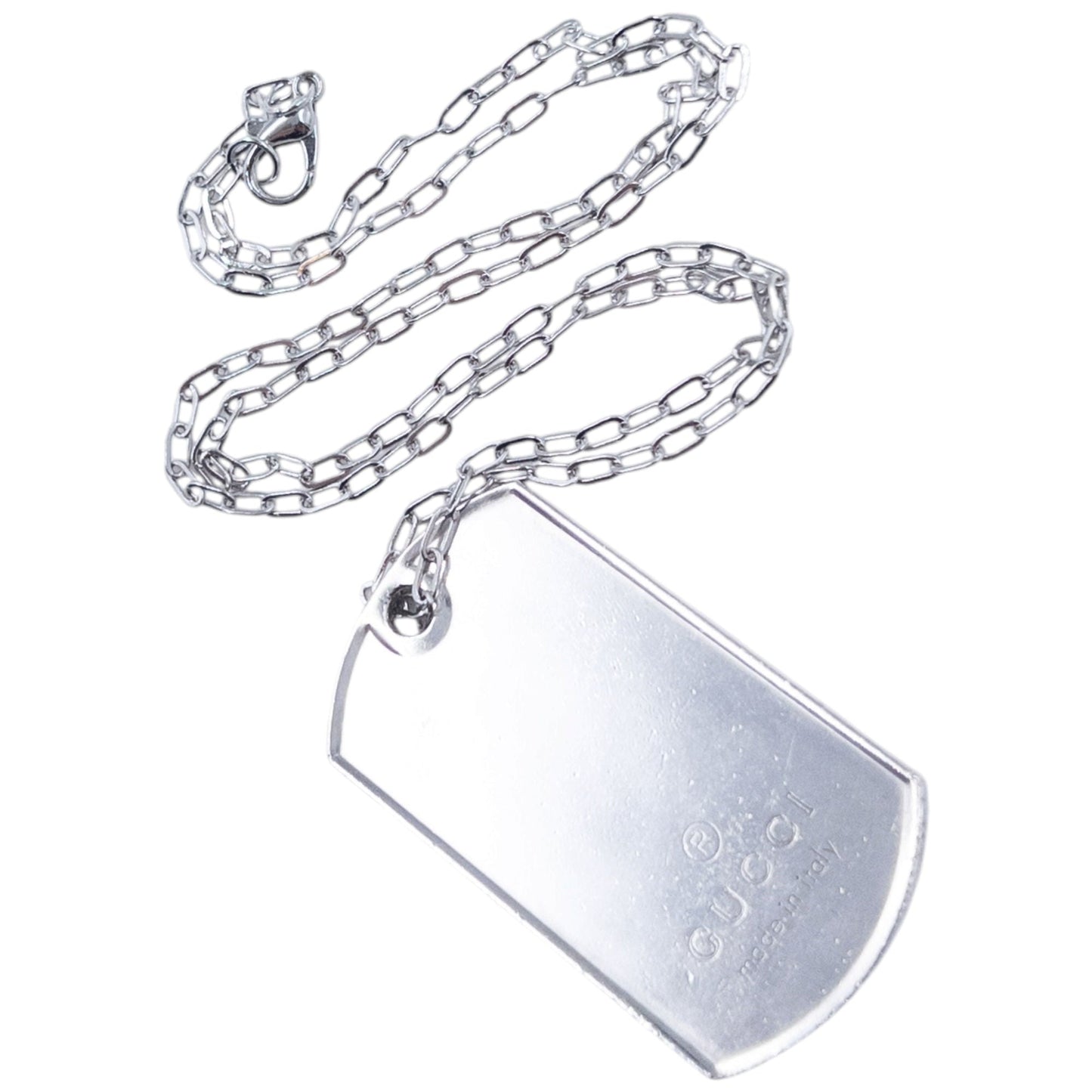 Vintage 2000s Gucci Embossed Dog Tag Necklace | O/S, Grey