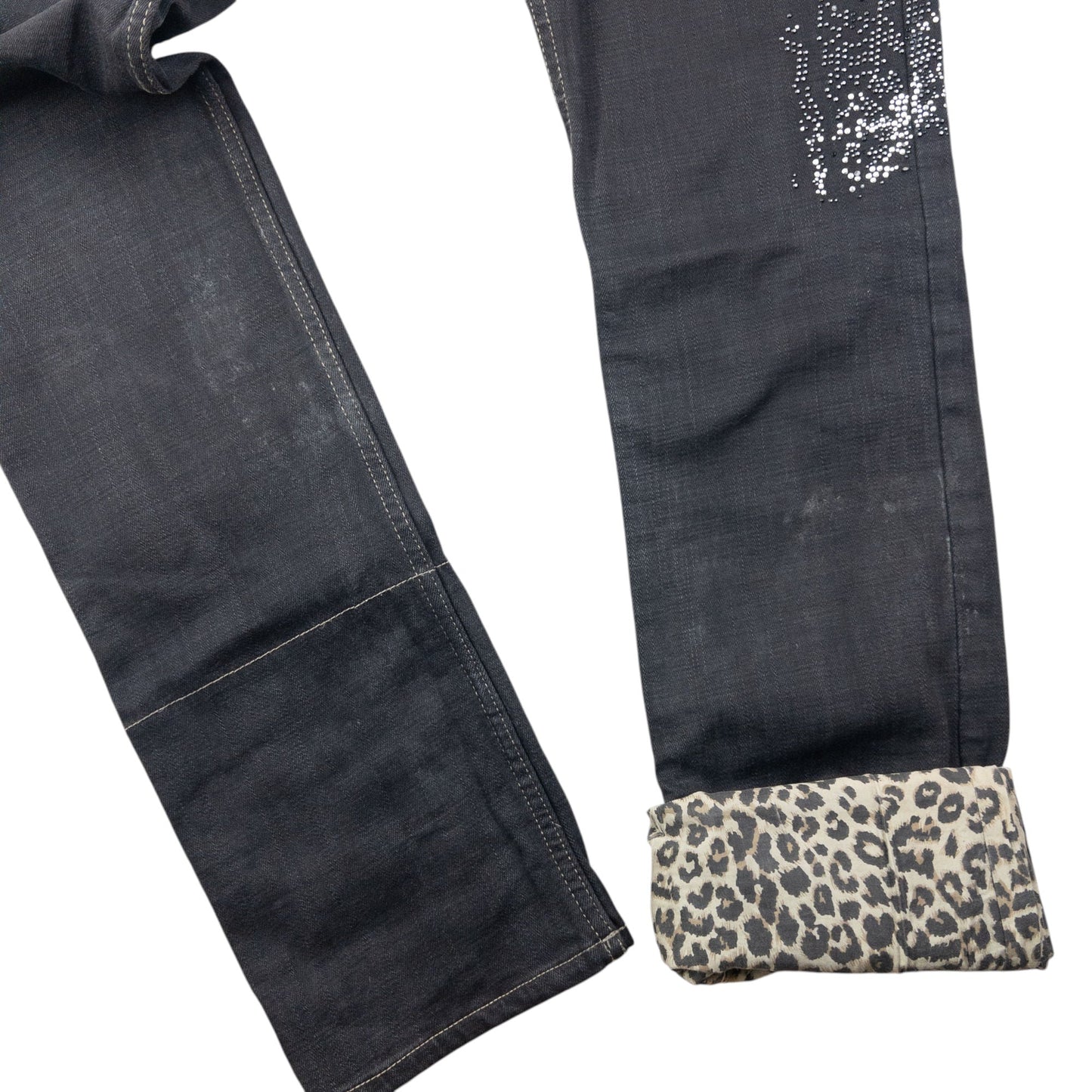 Vintage 2000s PPFM Roll Cuff Diamonte Denim Jeans Size W32 | W32, Black
