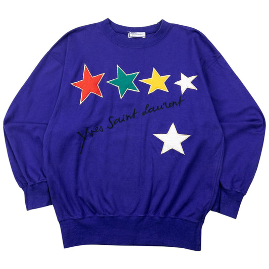 Vintage YSL Yves Saint Laurent Embroidered Star Sweatshirt Womens Size M