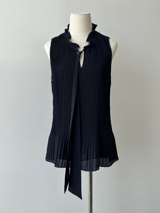 DKNY 2000s Pleated Sleeveless Tie Top - L