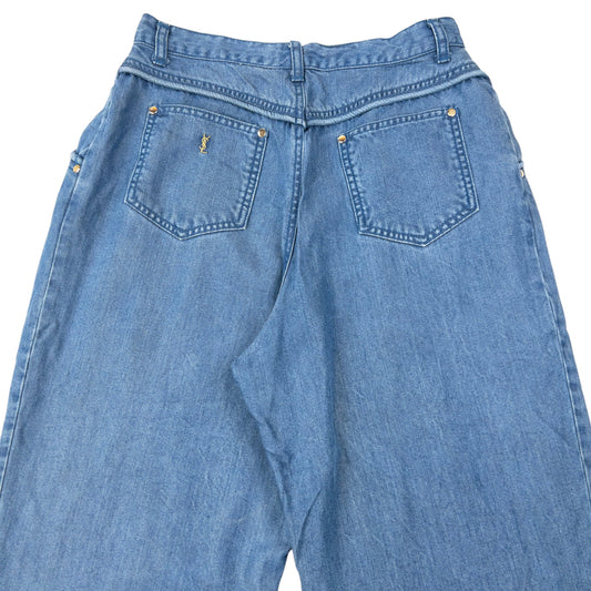 Vintage 80s YSL Yves Saint Laurent Lightweight Pleated Denim Jeans Size W28 | W28, Blue