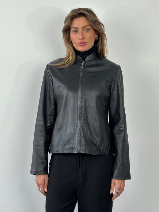 Vintage 1990s Leather High Neck Leather Jacket - S