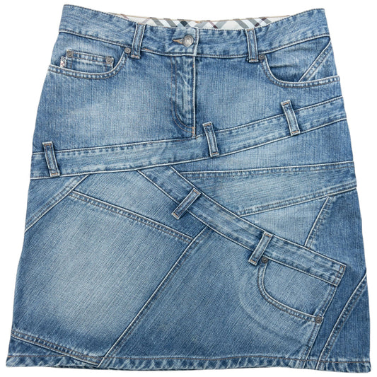 Vintage 2000s Burberry Patchwork Denim Skirt Womens Size W30 | W30, Blue