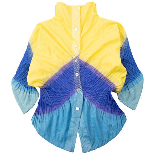 Vintage 90s Issey Miyake Fete A-POC Pleated Blouse Womens Size L | Large, Yellow, Blue, Purple