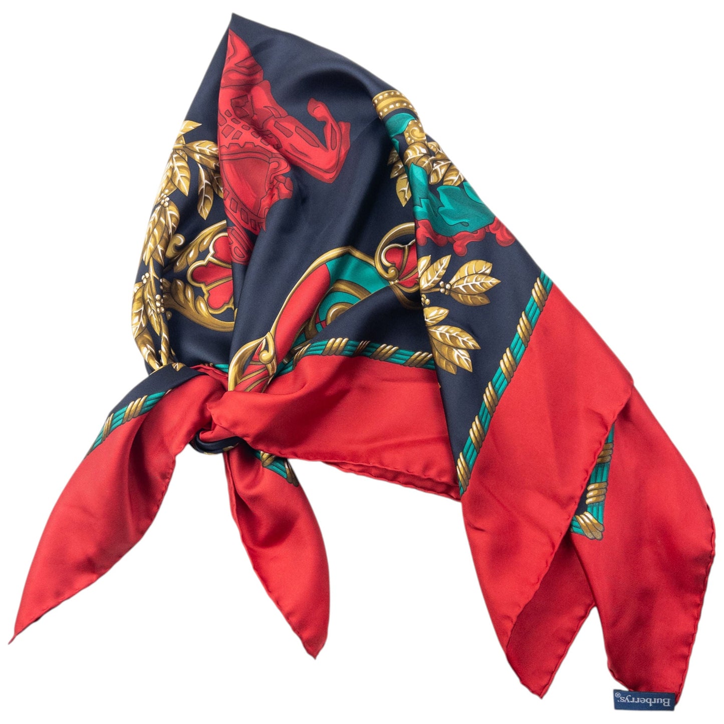 Vintage 80s Burberry Print Silk Scarf | O/S, Red, Navy, Gold, Green