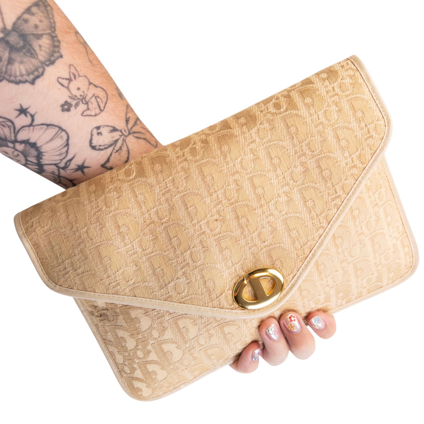 Vintage 90s Dior Monogram Clutch Bag | O/S, Beige