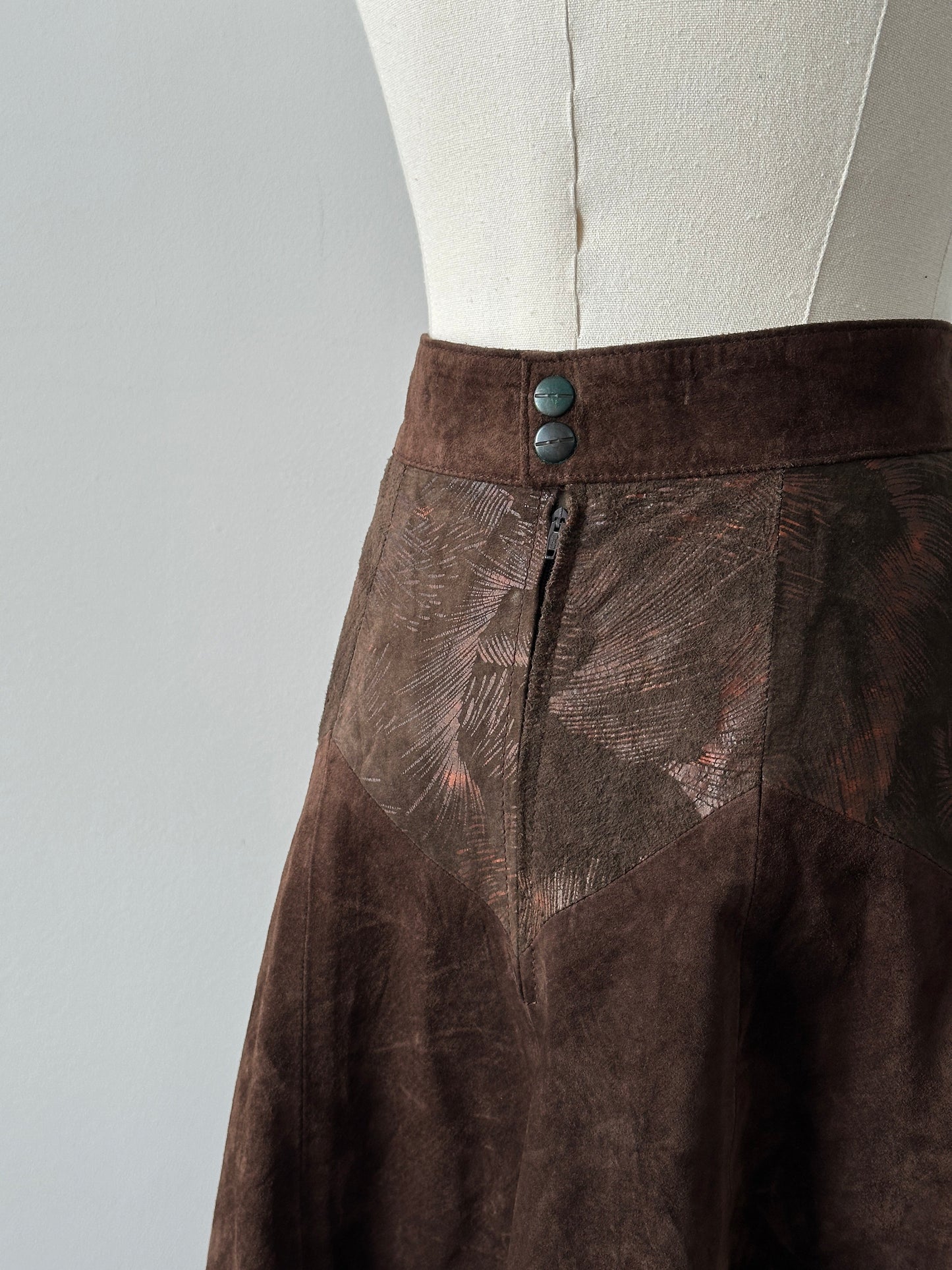 Vintage 1990s Suede Midi Skirt - W28