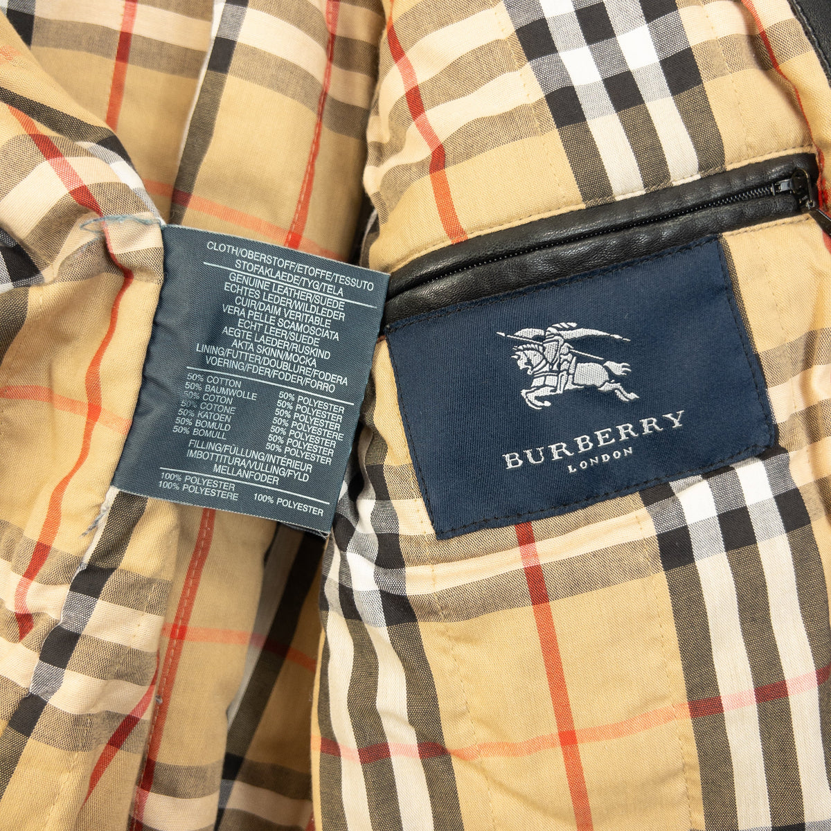 Vintage 2000s Burberry Nova Check Lined Leather Jacket Size M | Medium, Black