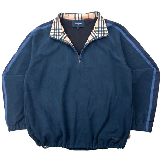 Vintage 2000s Burberry Nova Check Collar Q Zip Fleece Sweatshirt Size L | Large, Blue