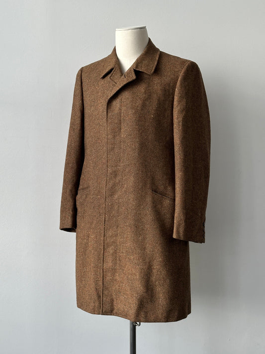 Italian Vintage 1980s Pure Virgin Wool Single Breasted Herringbone Coat - M