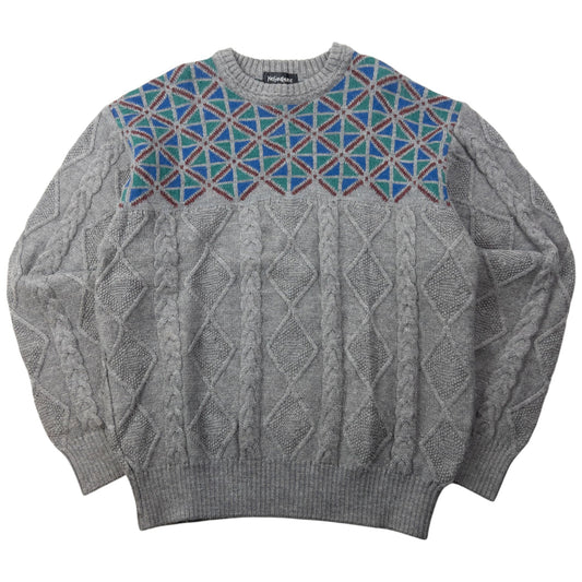 Vintage 90s YSL Yves Saint Laurent Geometric Cable Knit Jumper Size M | Medium, Grey