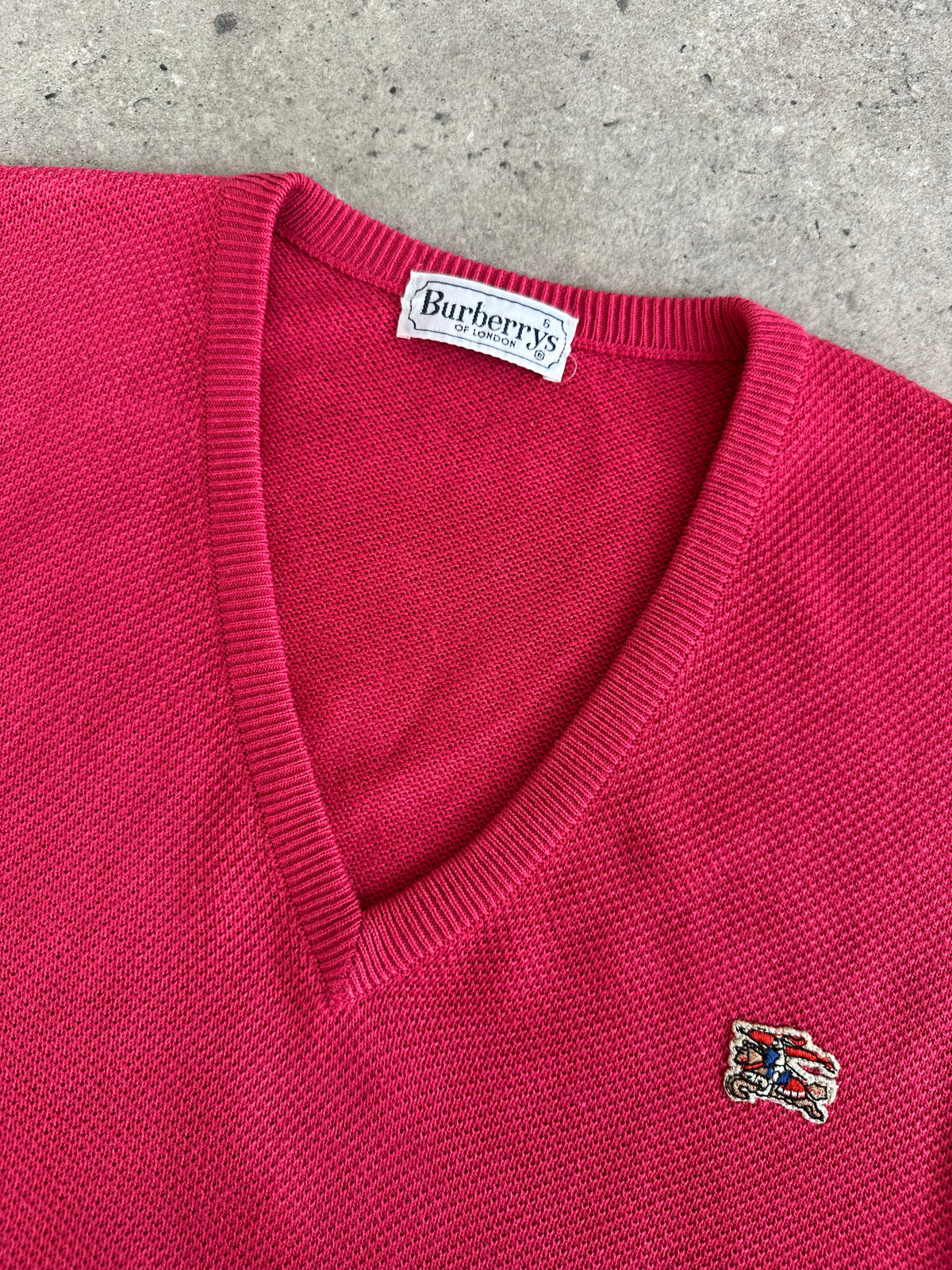Burberry 1980s V-neck logo knit jumper in beige, featuring the classic check pattern and a relaxed fit, size large.