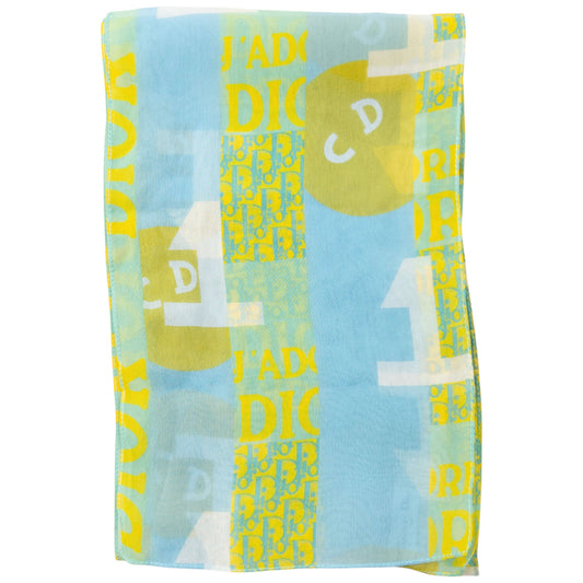 Vintage 2005 Dior Monogram Silk Scarf | O/S, Light Blue, Yellow