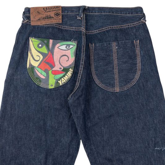 Vintage 90s Yamane Embroidered Face Japanese Denim Jeans Size W35