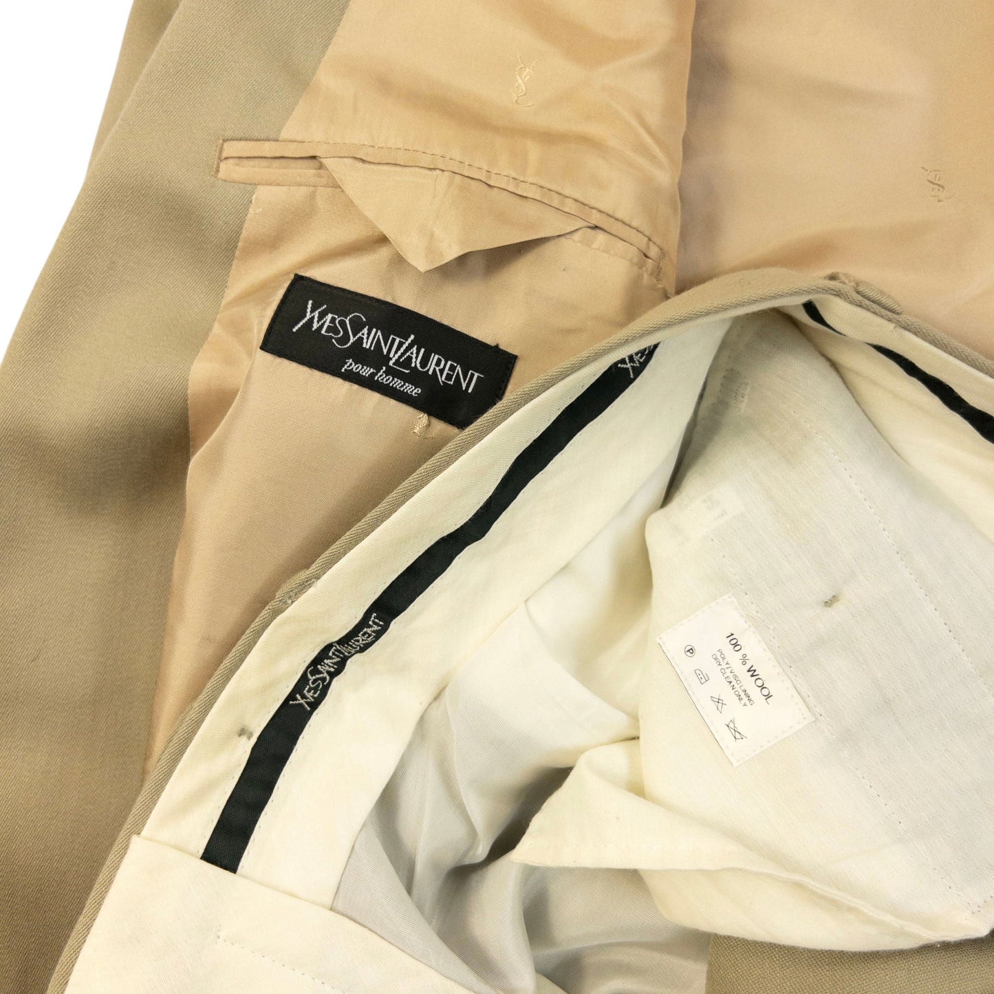 Vintage 90s YSL Yves Saint Laurent Jacket & Trousers Suit Set Size XL | XL, Beige