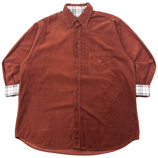 Vintage 2000s Burberry Nova Check Cuff Corduroy Long Sleeve Button Up Shirt Size XL