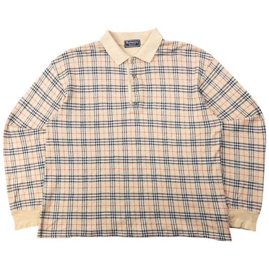 Vintage 90s Burberry Nova Check Long Sleeve Polo Shirt Size M | Medium, Beige