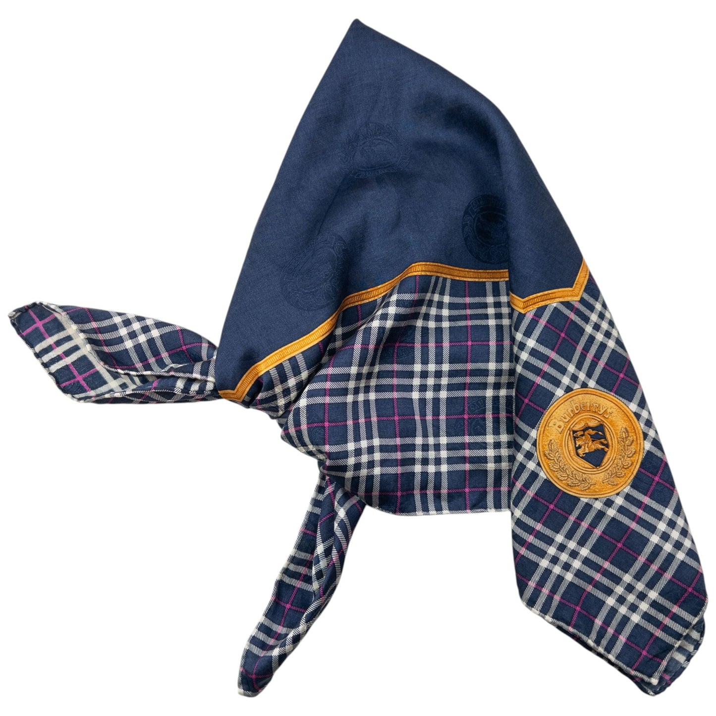 Vintage 90s Burberry Nova Check Silk Scarf | O/S, Navy
