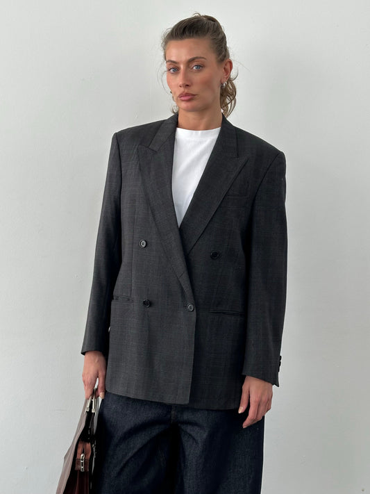 Christian Dior Monsieur 1990s Check Pure Wool Double Breasted Blazer - L