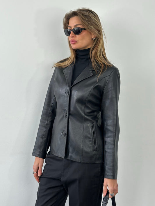 Vintage 1990s Leather Fitted Leather Jacket - S