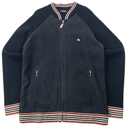 Vintage 2000s Burberry Black Label Nova Check Lined Ribbed Knit Jacket Size