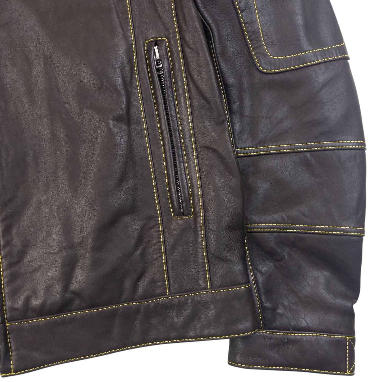 Vintage 90s Hugo Boss Contrast Stitching Leather Jacket Size L | Large, Brown