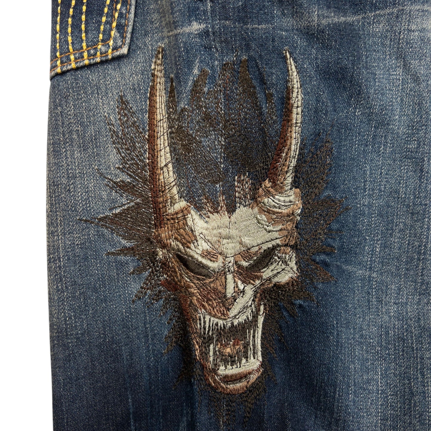Vintage Oniarai Embroidered Monster Japanese Denim Jeans Size W31