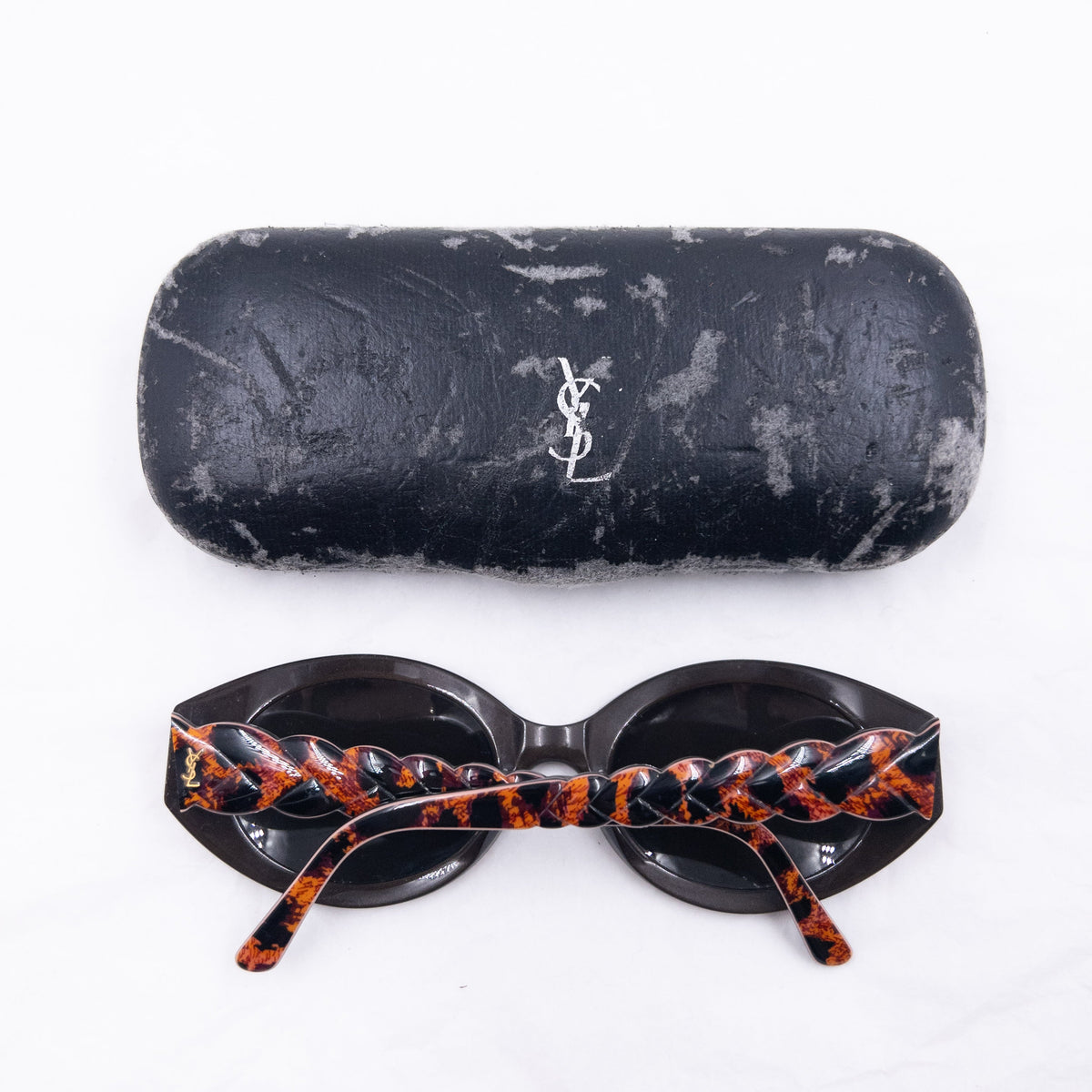 Vintage 90s YSL Yves Saint Laurent Braided Frame Sunglasses | O/S, Tortoiseshell