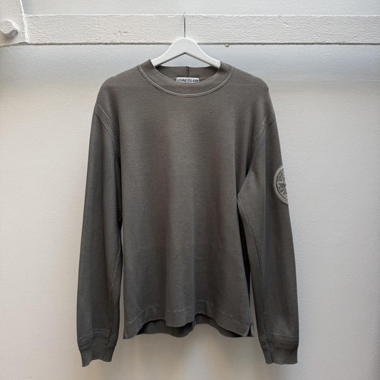 Stone Island Vintage Early 2000s Ribbed Knit Sweatshirt – Taupe Grey (M) | Medium, Grey