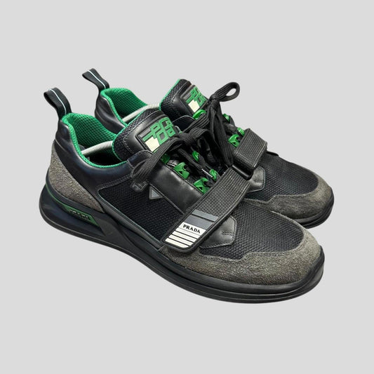 Prada 2018 Mechano Mercurio Verde Rubber + Leather Logo Trainers - UK11/11.5 | 11, Brown