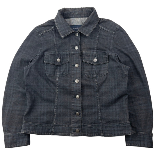 Vintage 2000s Burberry Nova Check Button Up Denim Jacket Womens Size S | Small, Black