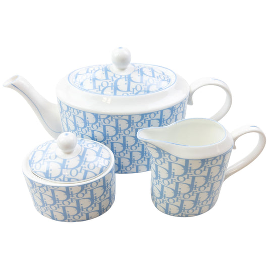 Vintage 2000s Dior Monogram Fine Bone China Tea Set | O/S, Blue