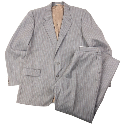 Vintage 80s Dior Monsieur Striped Wool Jacket & Trousers Suit Set Size XXL | XXL, Grey Beige