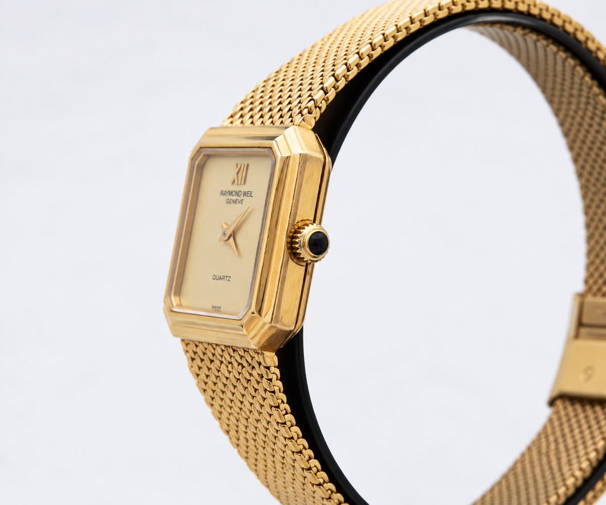 1980s Raymond Weil 9522 Champagne Dial Gold-Tone Mesh Bracelet Watch(754-RAY-L). LWM864 | O/S