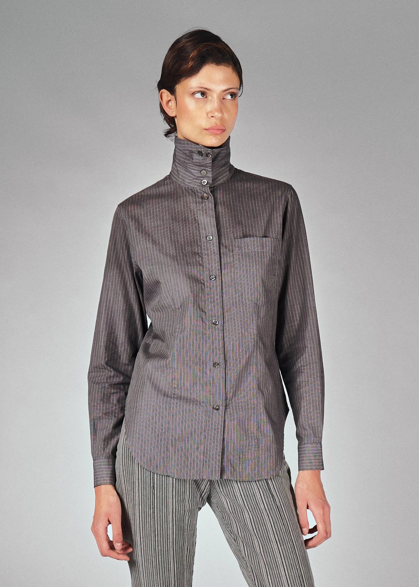 Alexander McQueen Cotton High-Collar Pinstripe Shirt