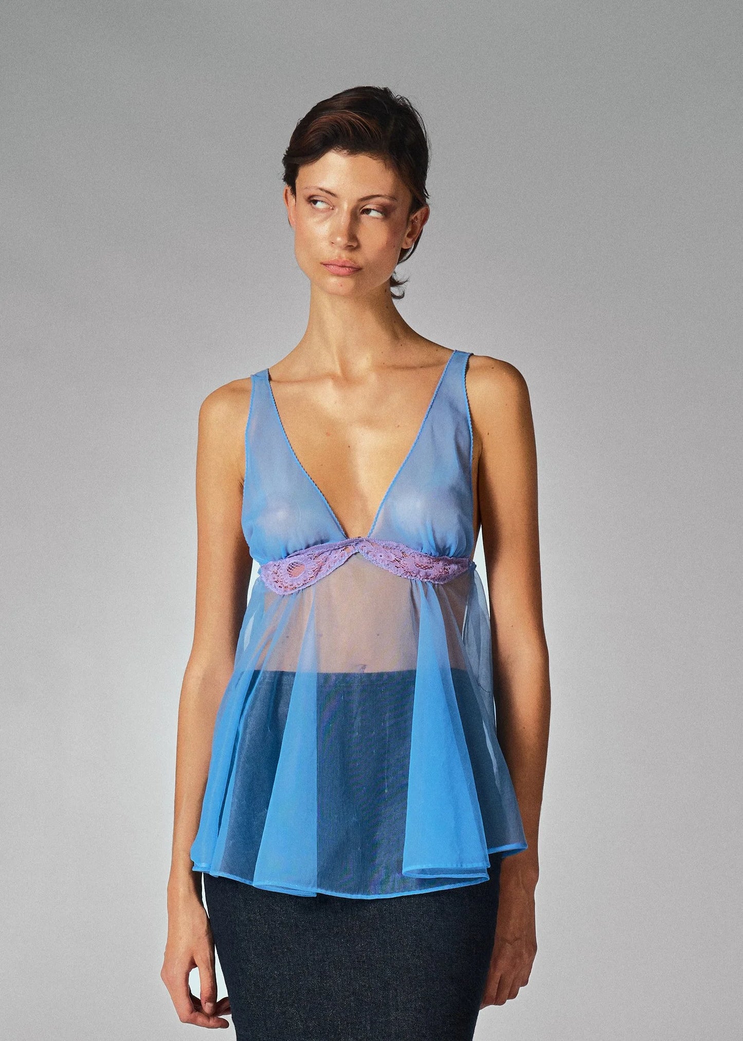 Blue Sheer Babydoll Lingerie Set