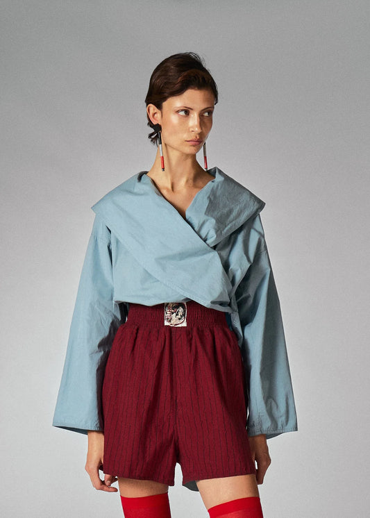 Issey Miyake 80’s Pale Blue Asymmetric Collar Brouse