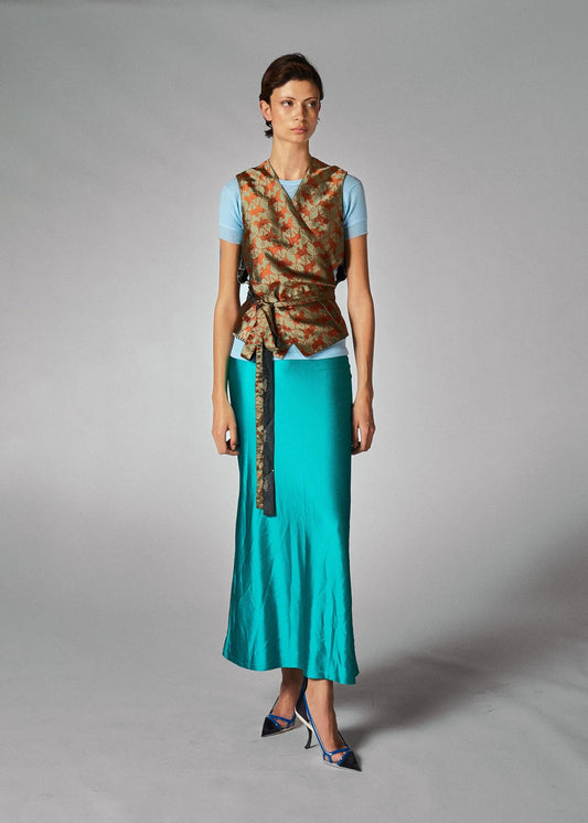 Jean Paul Gaultier Olive Green Embroidered Animal Motif Wrap Waistcoat