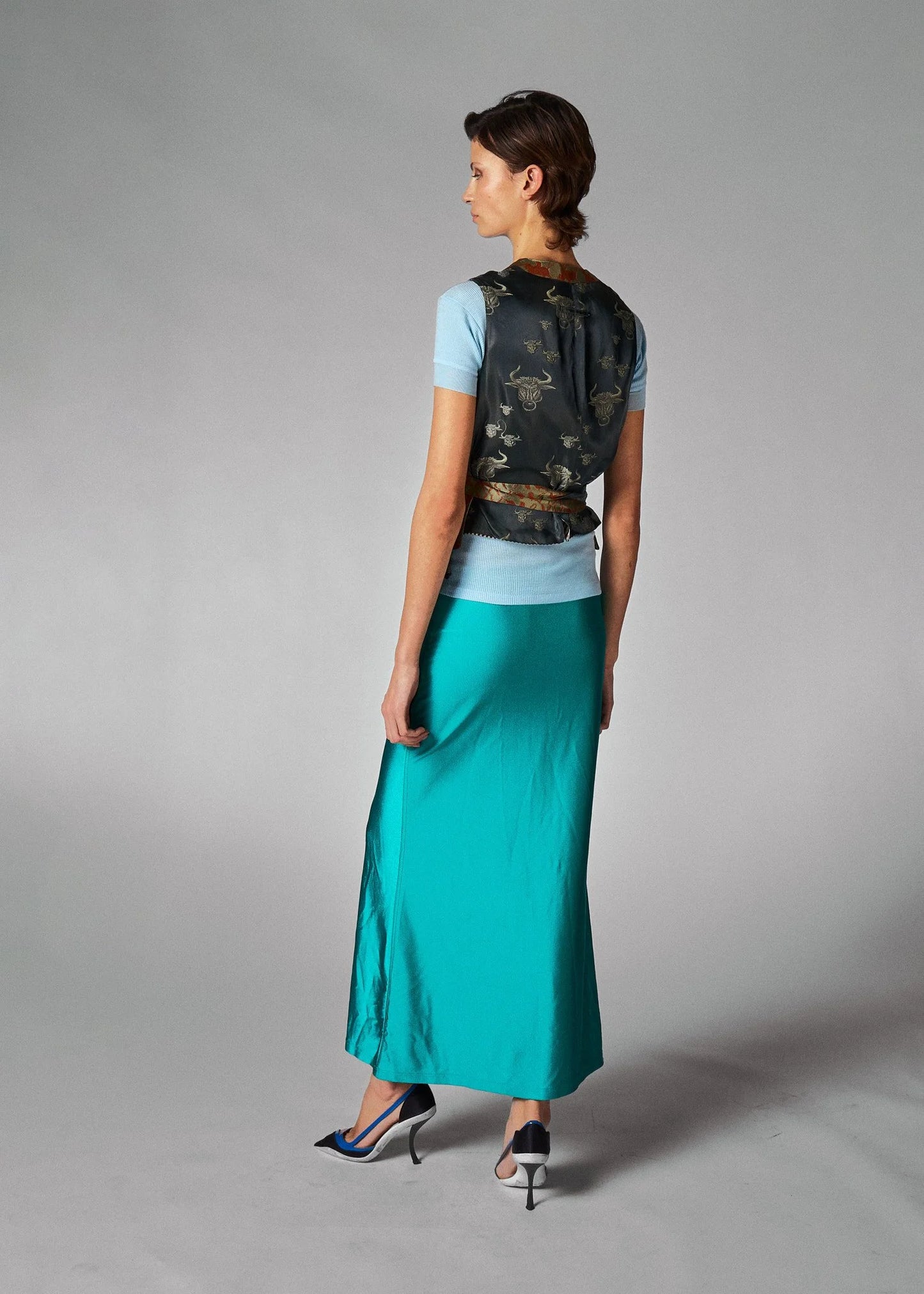Jean Paul Gaultier Olive Green Embroidered Animal Motif Wrap Waistcoat